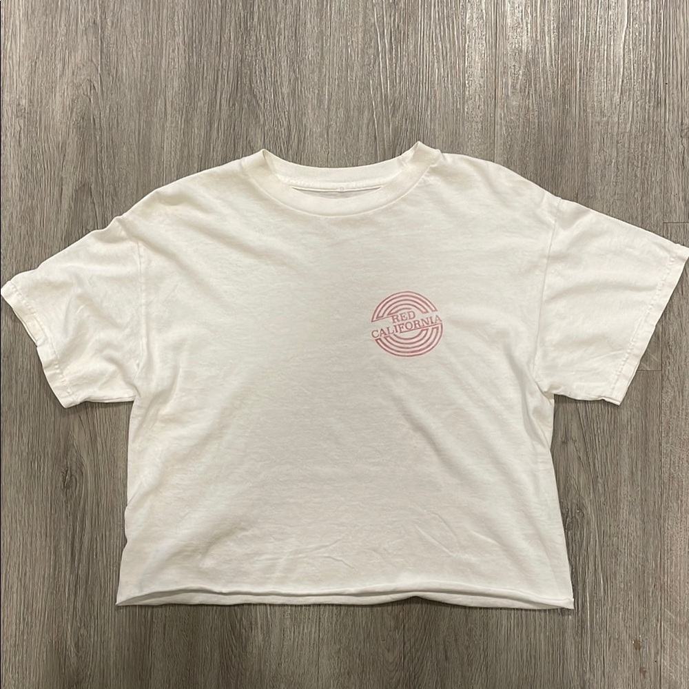 Red California Brandy Melville‎ Women's White and Red T-shirt Cropped One size